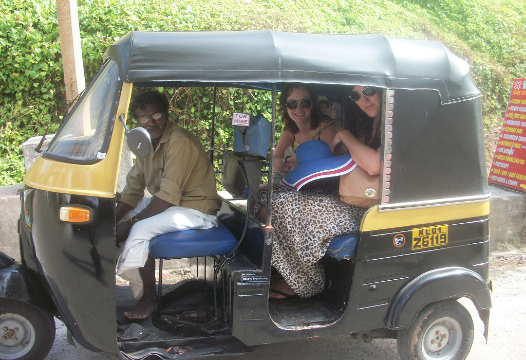 Tefl teachers in India travel to work in a tuk tuk.